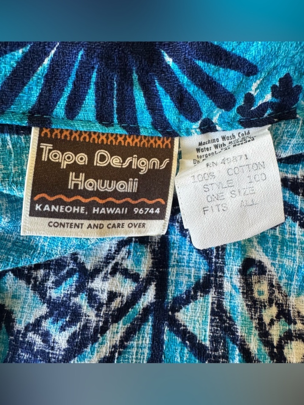 Vintage 1960s Tiki Tapa Designs Blue Barkcloth Hawaiian Maxi Wrap Skirt NWT - Picture 9 of 10
